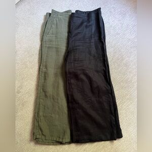 2 pairs of wide leg linen crop pants in black and olive by Tahari